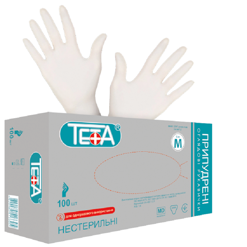 Рукавички медичні оглядові латексні припудрені Teta®, розмір S